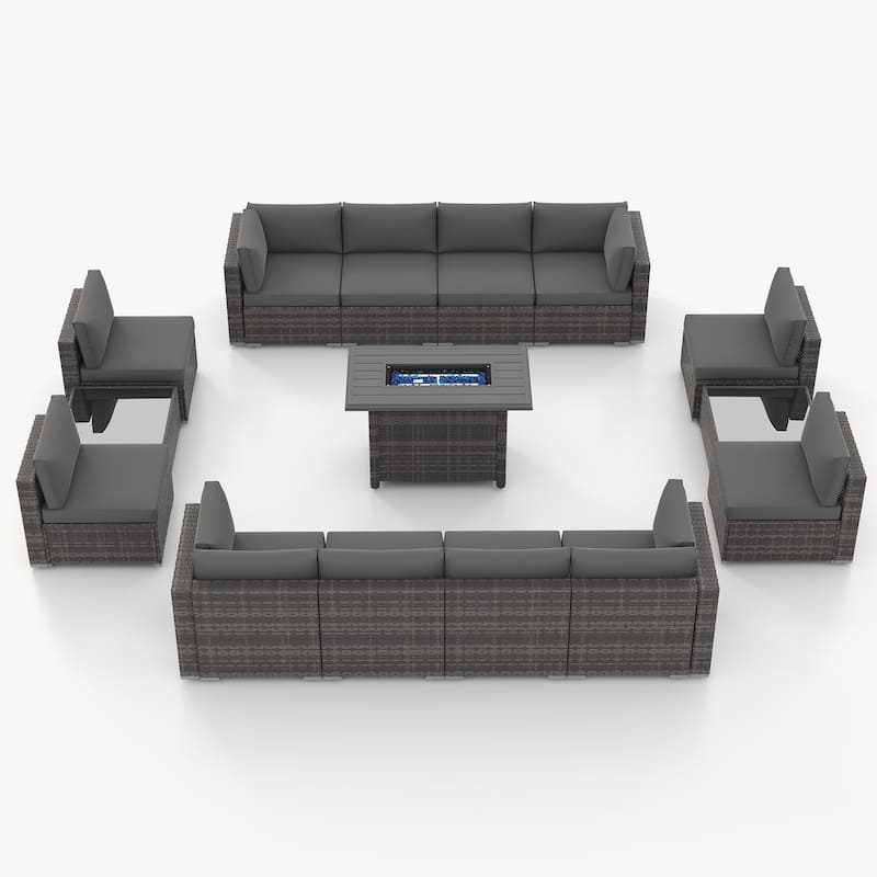 15 Piece Wicker Set Patio Sofa Furniture with Fire Pit And Table