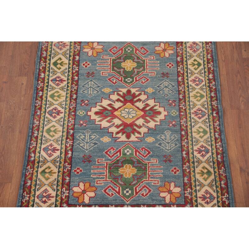 Light Blue Kazak Oriental Foyer Rug Hand-Knotted Wool Carpet - 2'10" x 4'1"