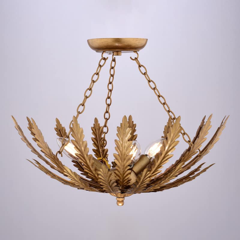 Ozette 18-in W Heritage Gold Semi Flush Mount Ceiling Light Fixture with Leaf Motif - 18-in W x 14-in H x 18-in D
