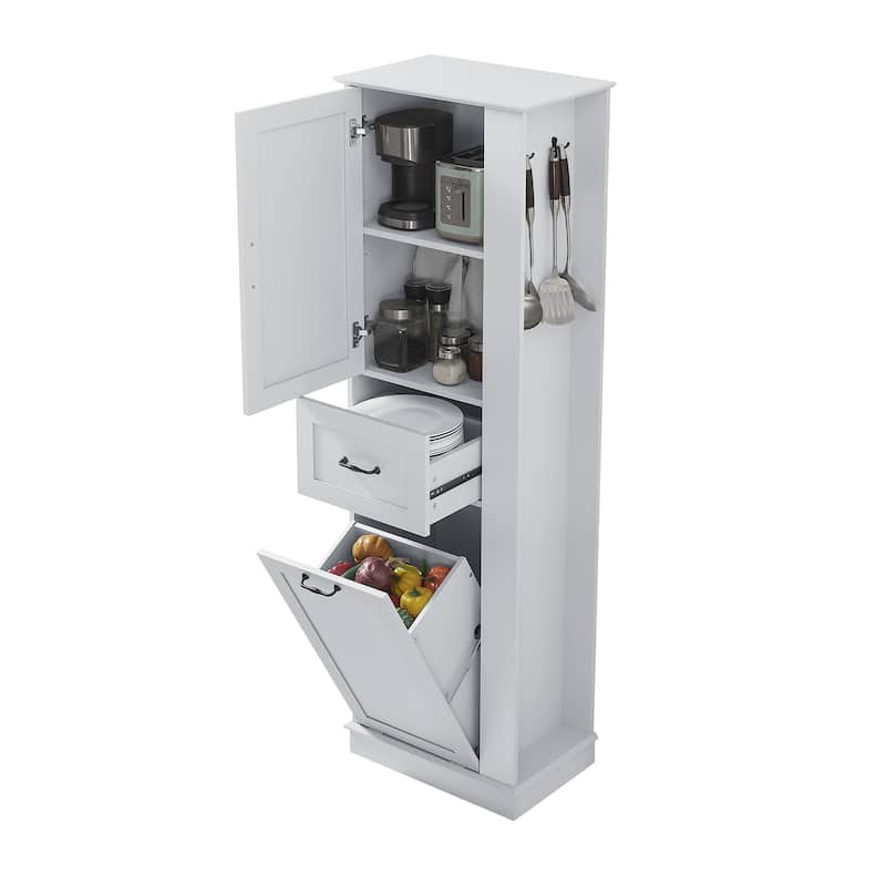 Modern Tall Storage Cabinet - Tilt-Out Compartment, Adjustable Shelves,Soft-Close Hinges, Aluminum Alloy Handles
