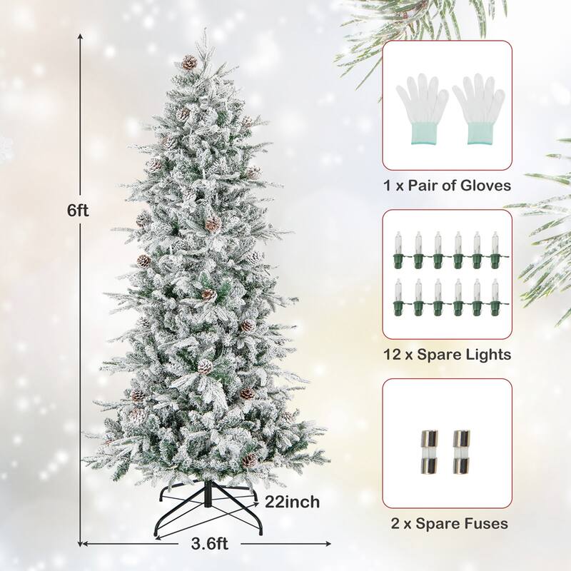 6 FT/7.5FT Pre-Lit Christmas Tree Snow Flocked w/ 715/1107 Branch Tips