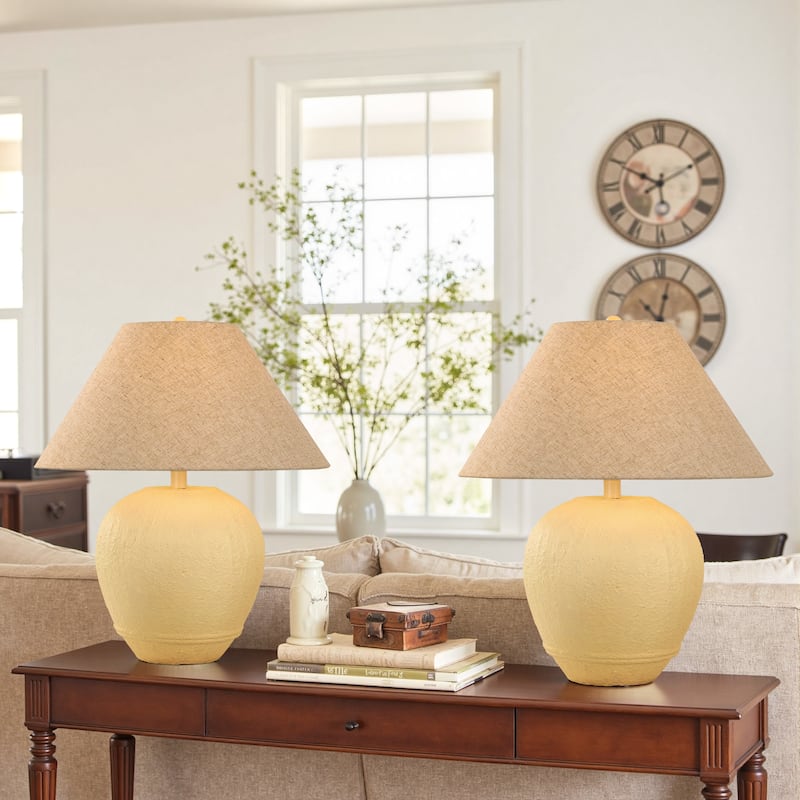 2 Pack Global Ceramic Accent Table Lamp with Linen Shade