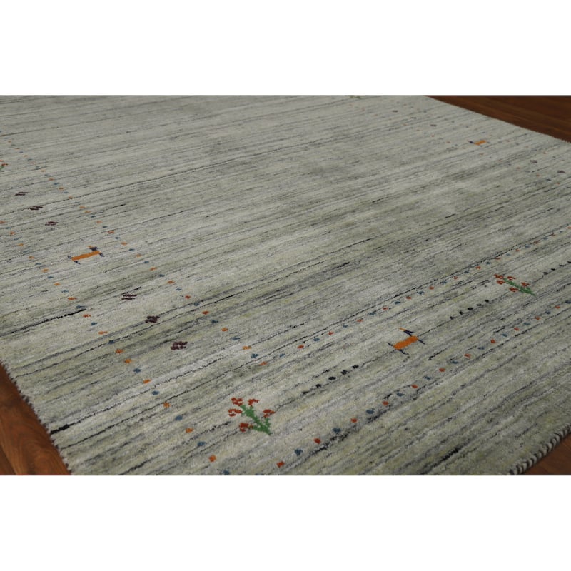 Striped Green Gabbeh Indian Area Rug Handmade Wool Carpet - 5'0" x 8'1" - 5'0" x 8'1" - Green