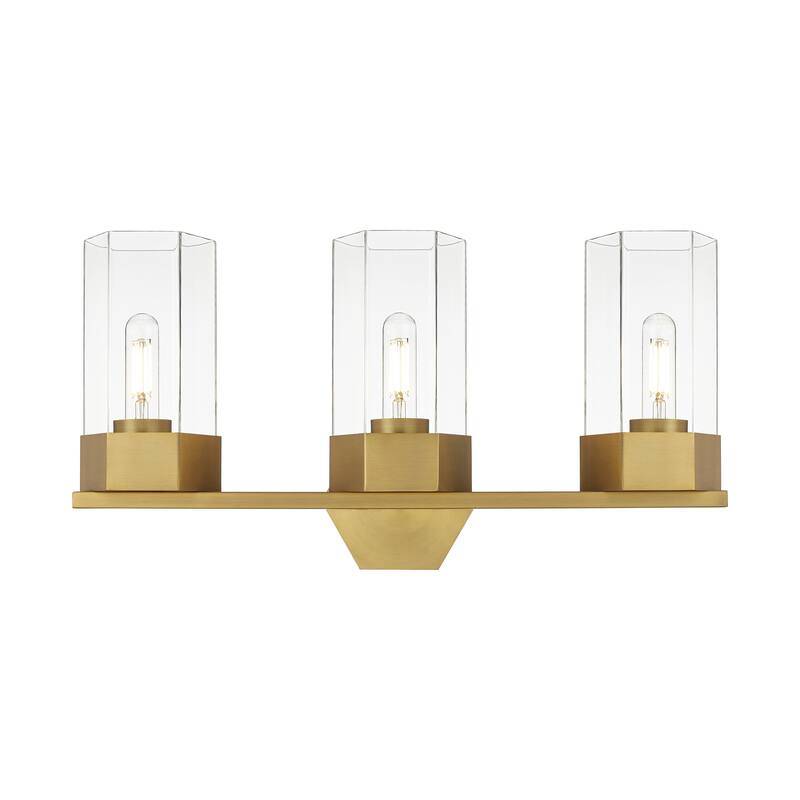 Innovations Lighting Claverack - 3 Light 9" Wall-Mounted Bath Vanity Light - Clear/Brushed Brass