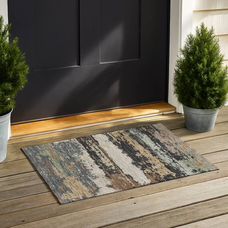 Machine Washable Indoor/ Outdoor Modern Buena Chantille Rug - Charcoal - 1'8" x 2'6"