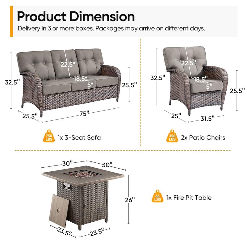 Pocassy Ooutdoor Fire Pit Table with Sofa Patio Chair Set