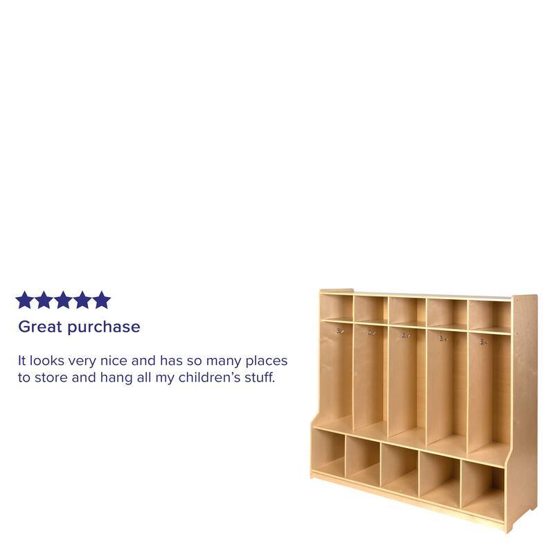 Wood School Coat Locker with Bench, Cubbies and Storage Organizer Hook - 48"W x 13.375" - 15"D x 48"H