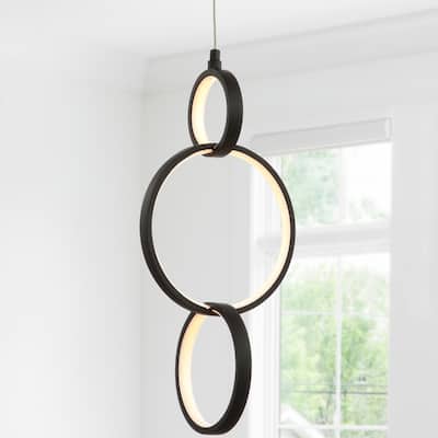 Orbit 7.75" Adjustable Integrated LED Metal Ring Pendant, Black by JONATHAN Y