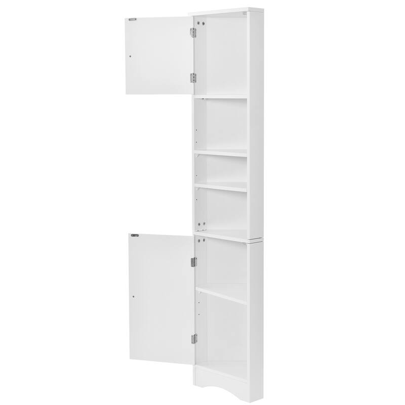6-Tier Tall Narrow Corner Cabinet, Multi-Functional Bathroom Storage Cabinet, Floor Cabinet with 2 Doors & 3 Adjustable Shelves