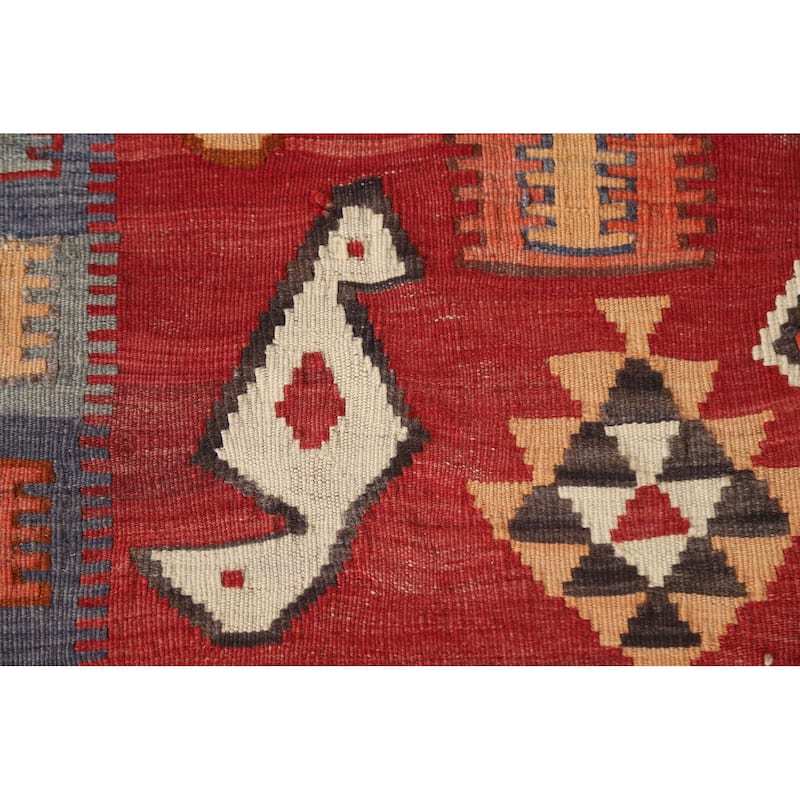 Vegetable Dye Kilim Qashqai Persian Antique Area Rug Red Wool Carpet - 4'10"x 9'8"