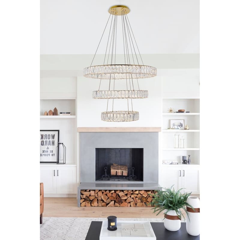Madelyn Integrated LED chip light gold Chandelier Clear Royal Cut Crystal - 31.5"W X 21"H