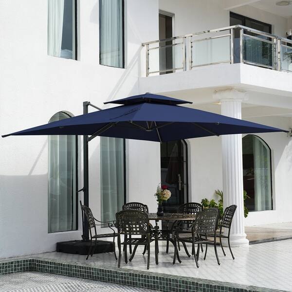 clara patio 10 square cantilever umbrella JEAREY 10 ft. x 10 ft. Square Two-Tier Top Rotation Outdoor Cantilever Patio Umbrella with Cover in Gray