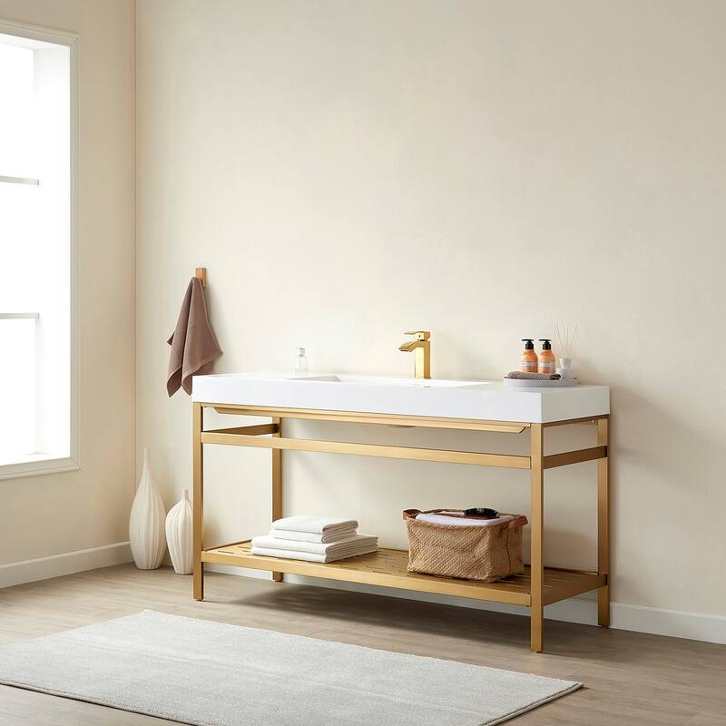 Ablitas 60" Single Vanity in Metal with Stone Sink Top