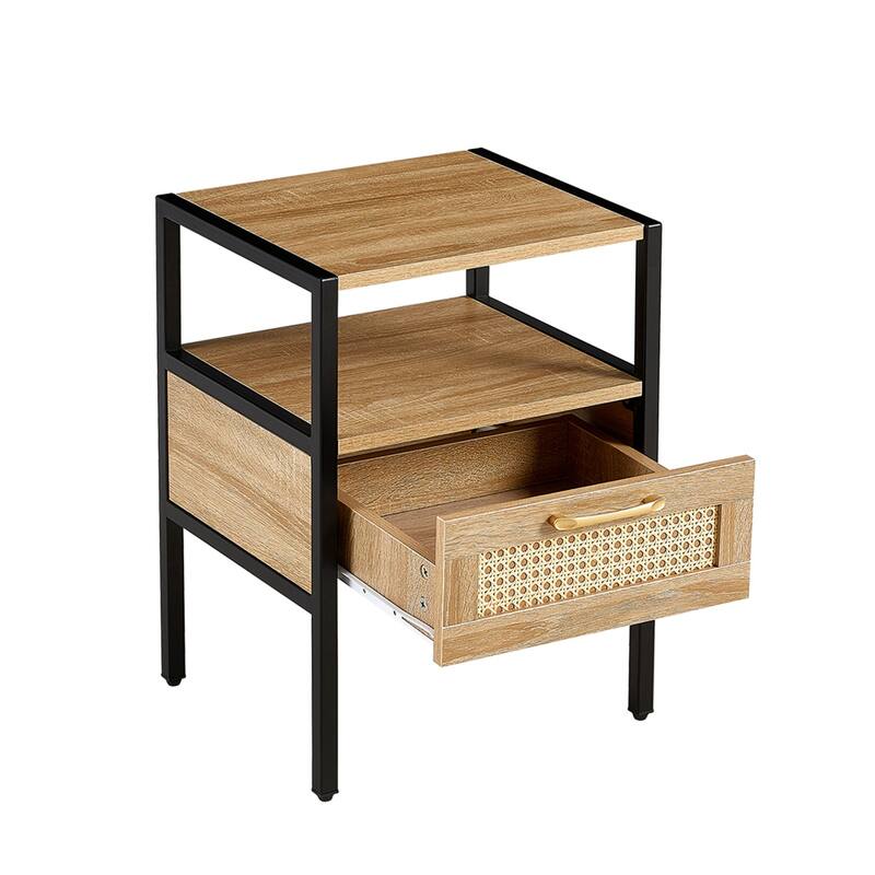 Modern Nightstand with Drawer and Metal Legs(Set of 2)