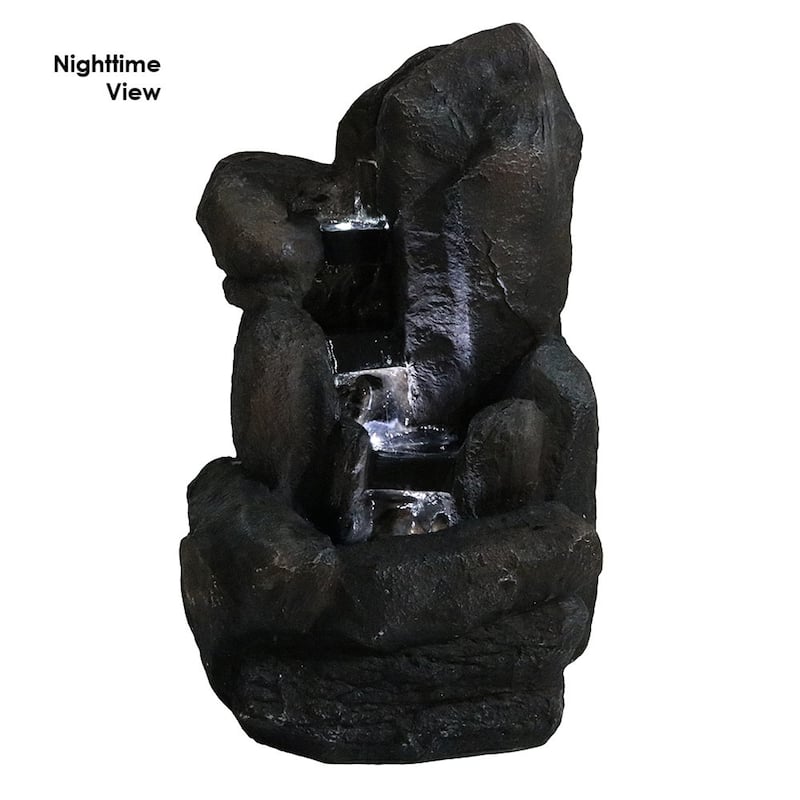 Rock Falls Solar Outdoor Water Fountain w/ Battery - 22" Water Feature