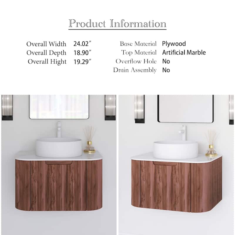 Wall-Mounted Bathroom Vanity with White Round Ceramic Sink