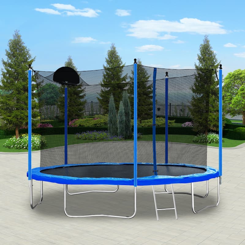12FT Trampoline for Adults & Kids with Basketball Hoop, Outdoor