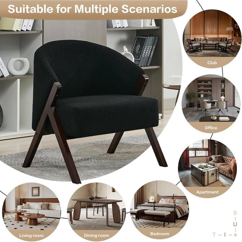 Mid Century Modern Upholstered Linen Fabric Accent Sofa Chair for Living Room
