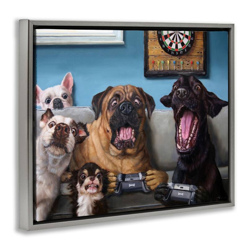 Stupell Funny Dogs Playing Video Games Livingroom Pet Portrait Floater Frame - Blue