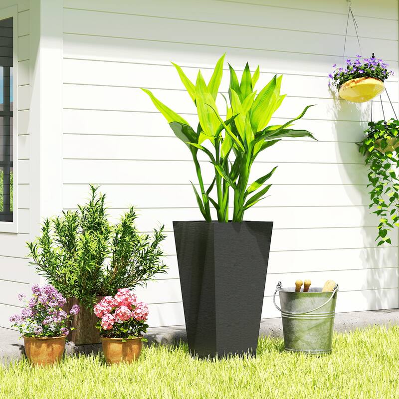 Outsunny 23 Inch Tall Planters for Outdoor Plants, Set of 2,Weather and UV Resistant Stackable Tapered Large Planters
