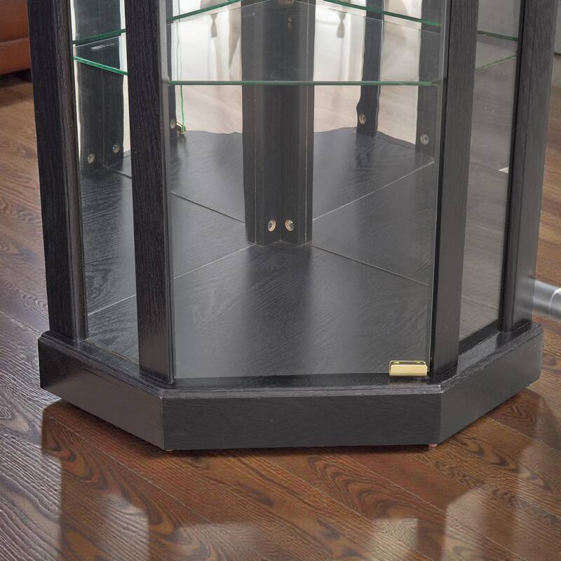 Lighted Corner Curio Cabinet with Glass Doors, Elegant Display Case for Living Room Bar and Wine Storage