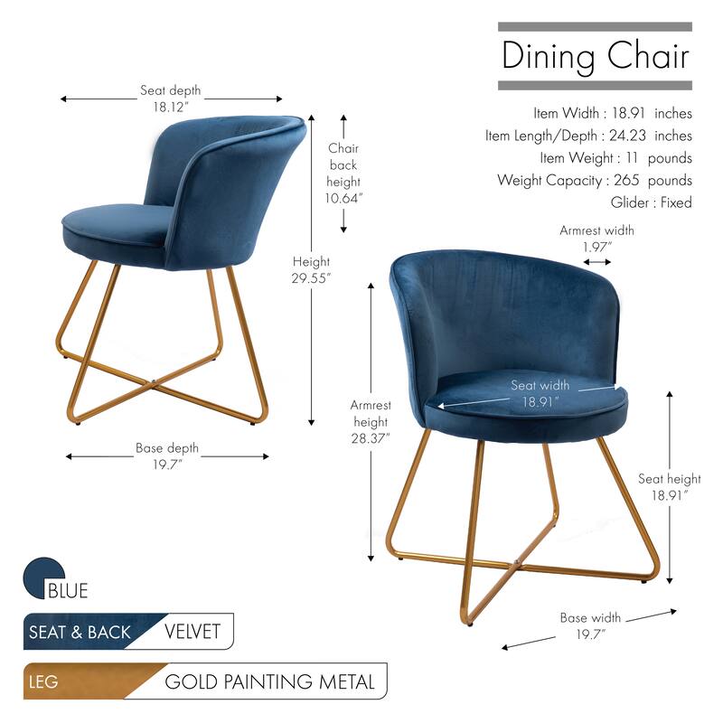 Porthos Home Orry Dining Chair, Velvet Upholstery, Gold Dipped Metal Legs