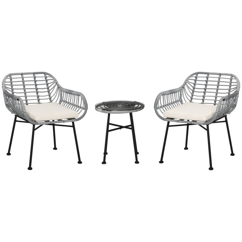 3 Piece Patio Set, Outdoor Bistro Furniture, PE Rattan Wicker Table and Chairs, Cushioned, Hand Woven, Modern Look with