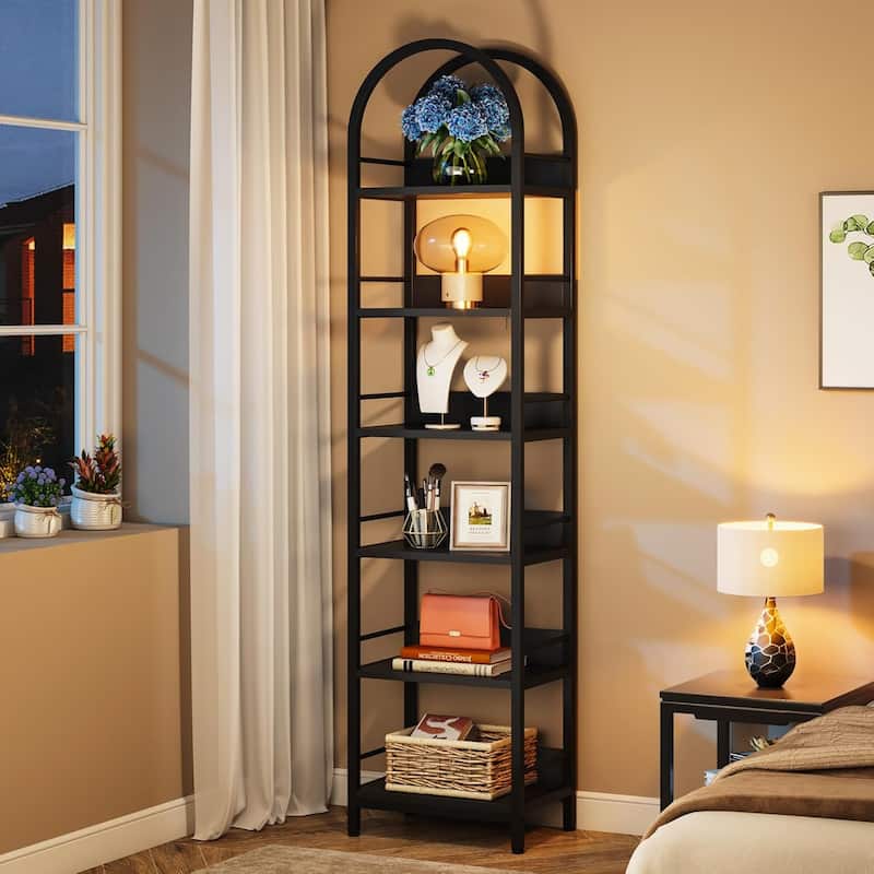 6 Tiers 78.7" Tall Narrow Arched Open Bookshelf