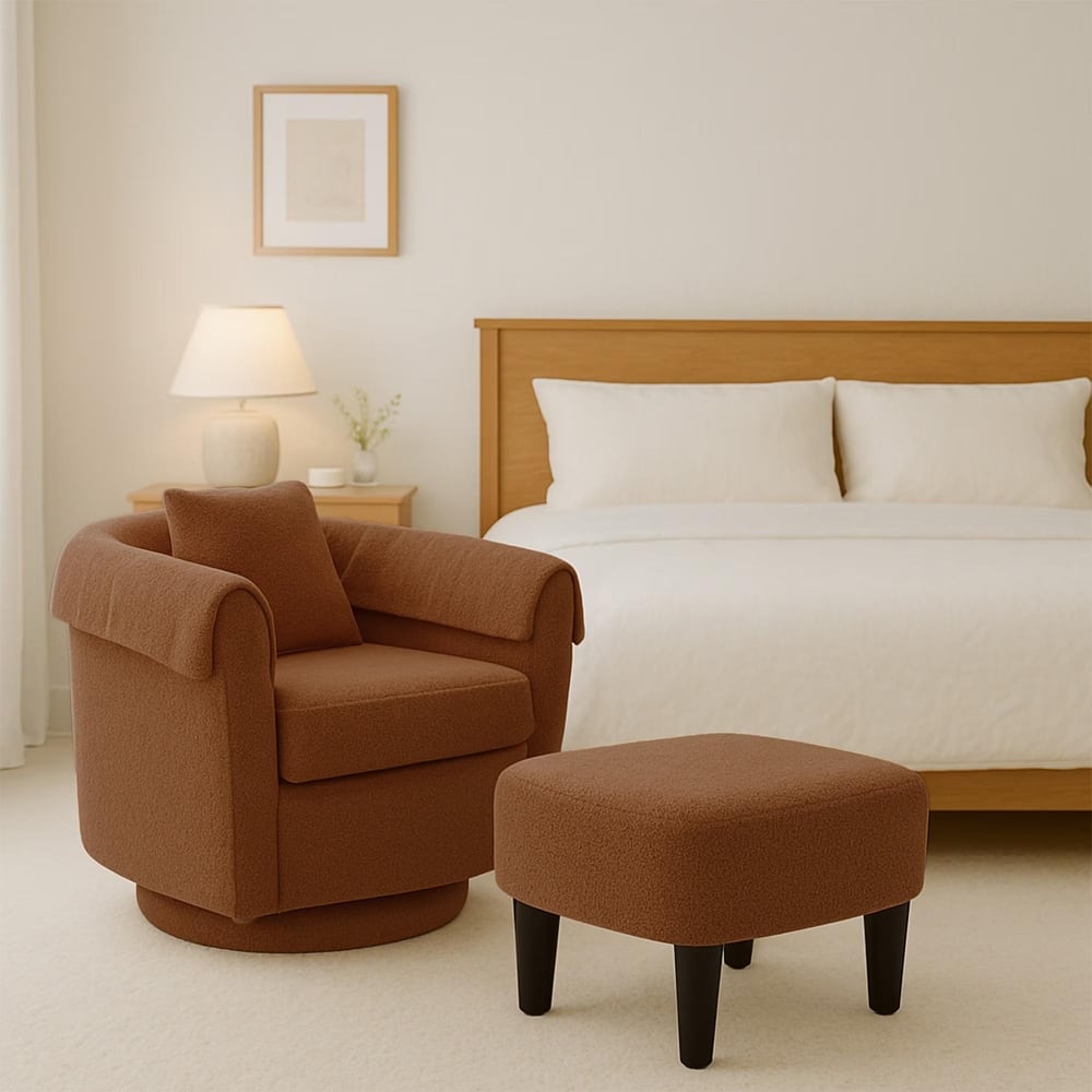 Homy Lin 360° Swivel Chenille Accent Chair with Ottoman,Armrests & Back Pillow, Comfy Living Room Armchair Set for Read or Relax