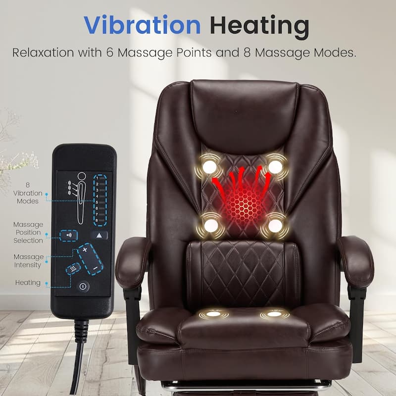 Ergonomic 6-Point Massage Office Chair with Heating, Reclining Function, Retractable Footrest, and Adjustable Armrests