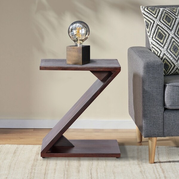 24 Inch Rectangular Mango Wood Side Table, Z Shaped Frame, Dark