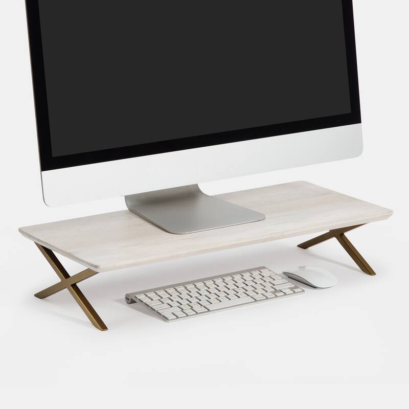 Jani Wood Monitor Stand Riser Desk - Ergonomic Design Stand, Desktop Organizer Table for Home, Office Workspace, Gaming Desk - Off-White
