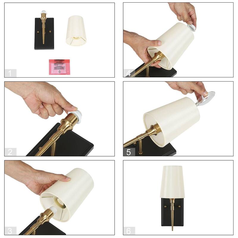 Modern Rustic Black Gold 1-Light Wall Sconces Fabric Flared Shade Bathroom Vanity Lights - 4.7" L x 6" W x 12.5" H