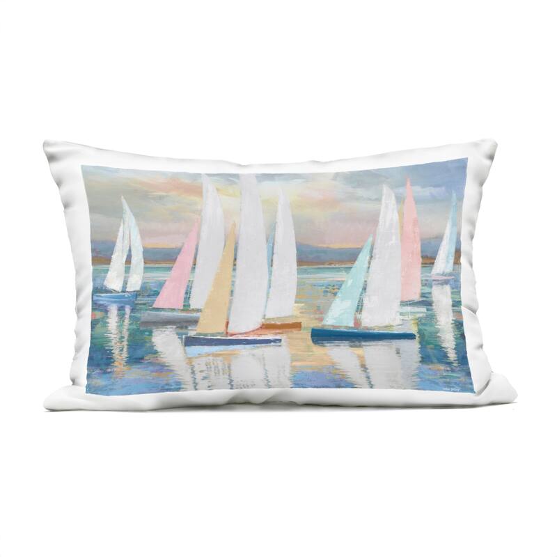 Stupell Abstract & Pastel Sailboat Fleet Printed Outdoor Throw Pillow Design by Amber Sterling - Accent - Polyester - Blue - Single