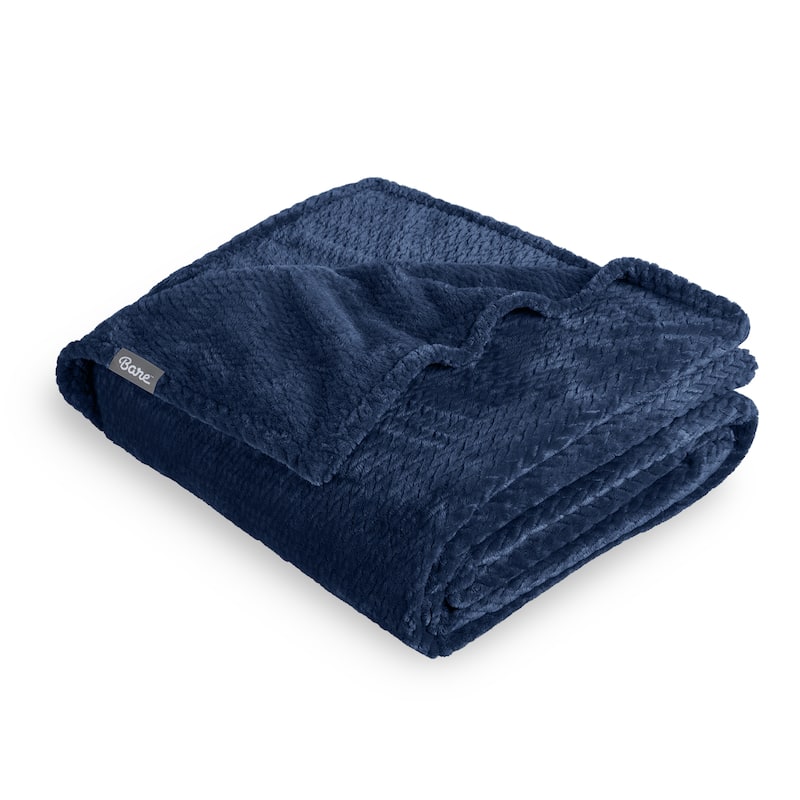 Bare Home Microplush Fleece Blanket - Ultra-Soft - Cozy Fuzzy Warm - Full - Queen - Textured Blue