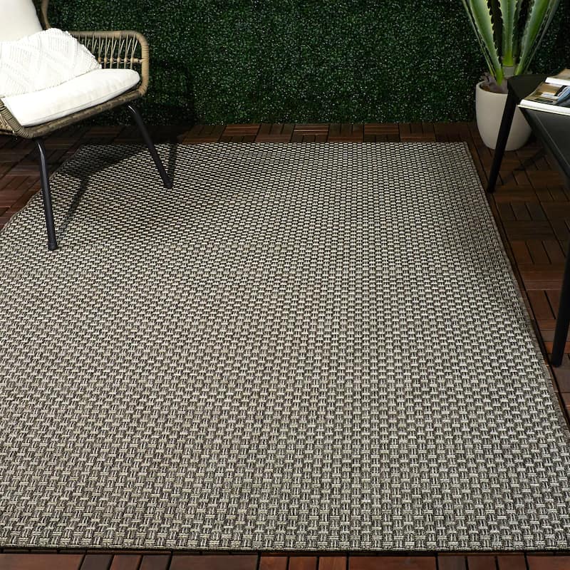 Newman Plaid Indoor/Outdoor Area Rug - 6'7" x 9' - Taupe