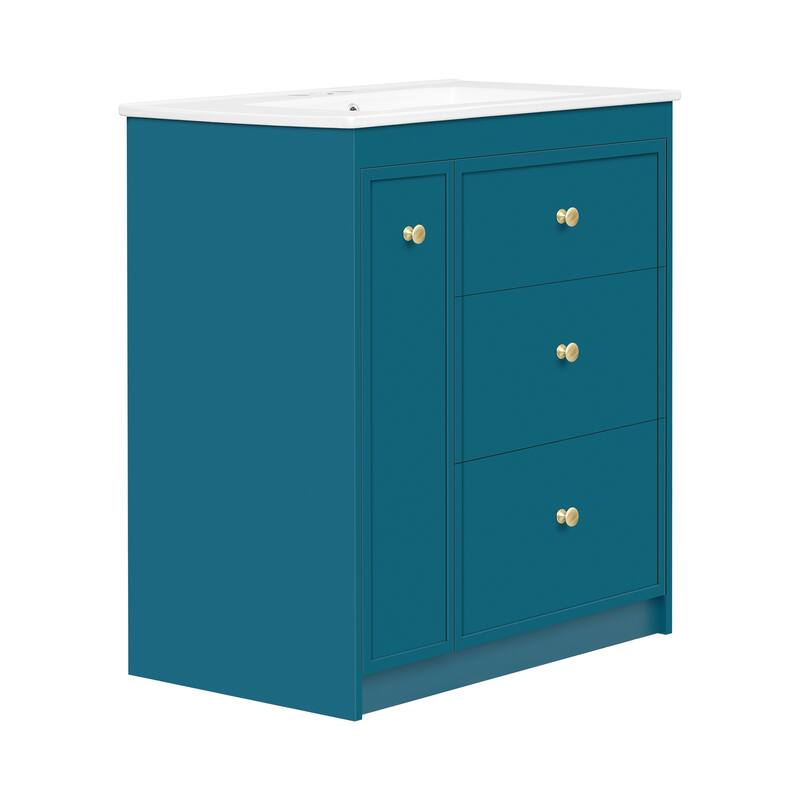 GDFStudio - Carradine Classic Freestanding Bathroom Vanity with Ceramic Sink and 4 Storage Drawers - 30'W