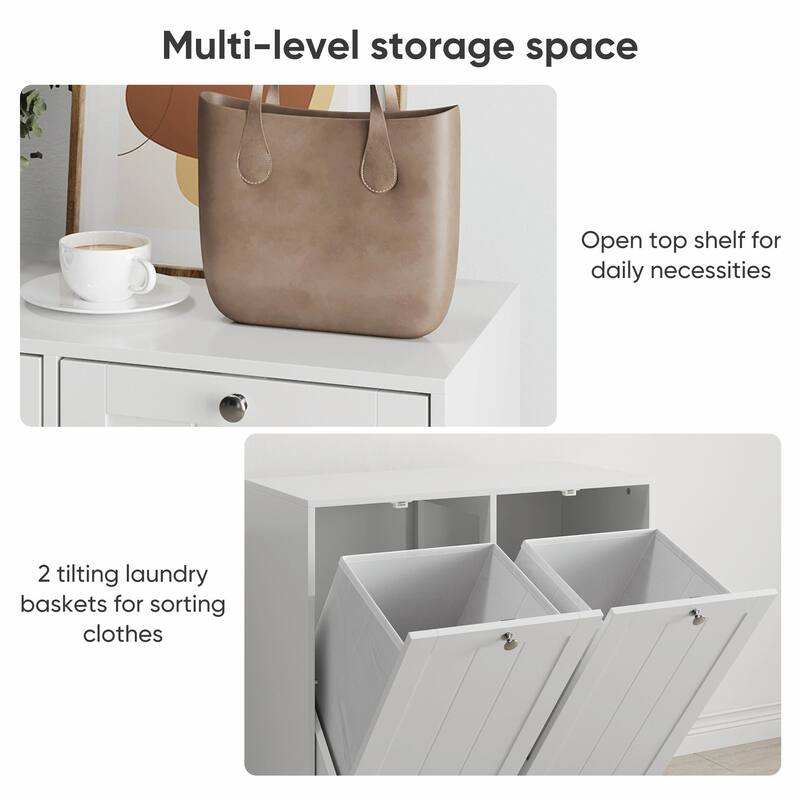 Tilted Laundry Hamper with Removable Basket, Hidden Storage Cabinet