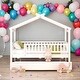 preview thumbnail 29 of 34, Full Size Wooden House Bed With Twin Size Trundle for Home