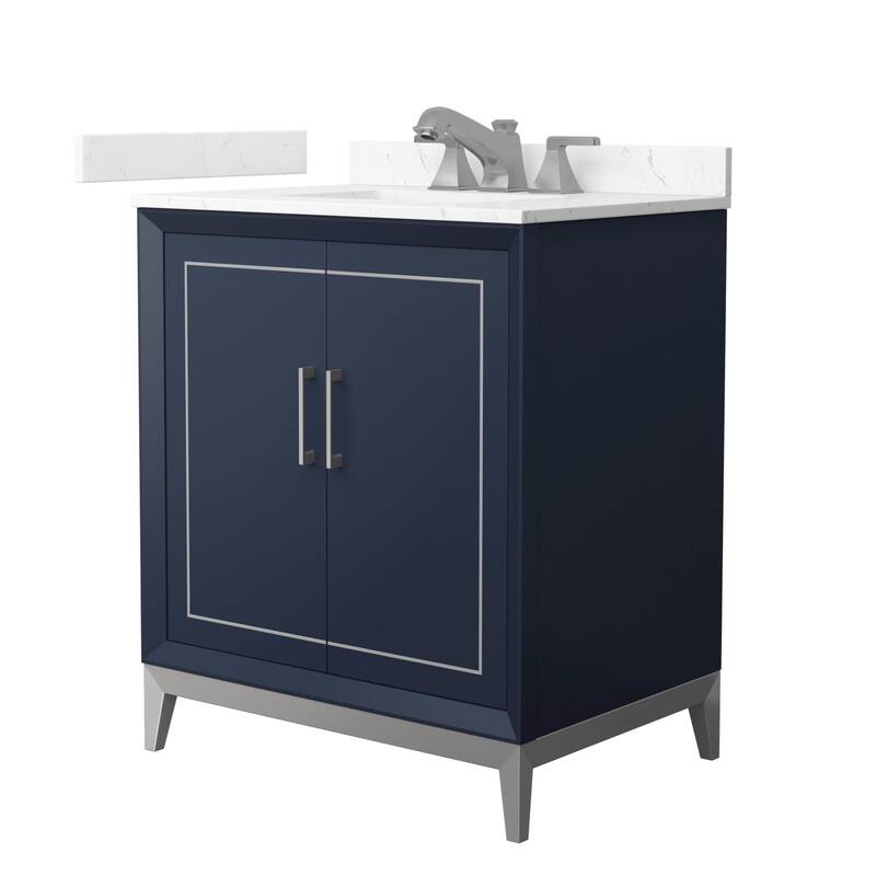 Wyndham Collection WCH5151-30S-VCA-US3MXX Marlena 30" Free Standing - Dark Blue / Carrara Cultured Marble Top / Brushed