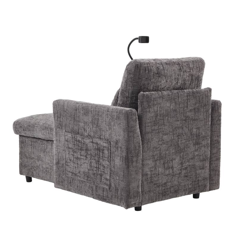 Multifunctional Lazy Person Sofa Recliner,Storage Backrest With Cell Phone Bracket Chenille Single Leisure Chair