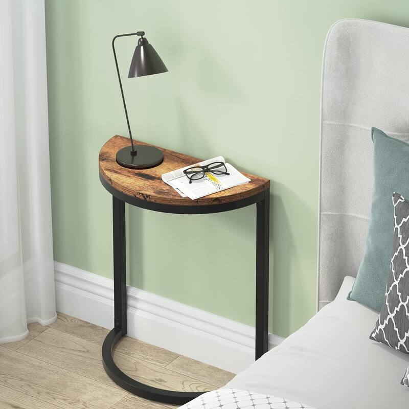 Half Round End Table, Narrow Side Table Slim C Table with Metal Frame