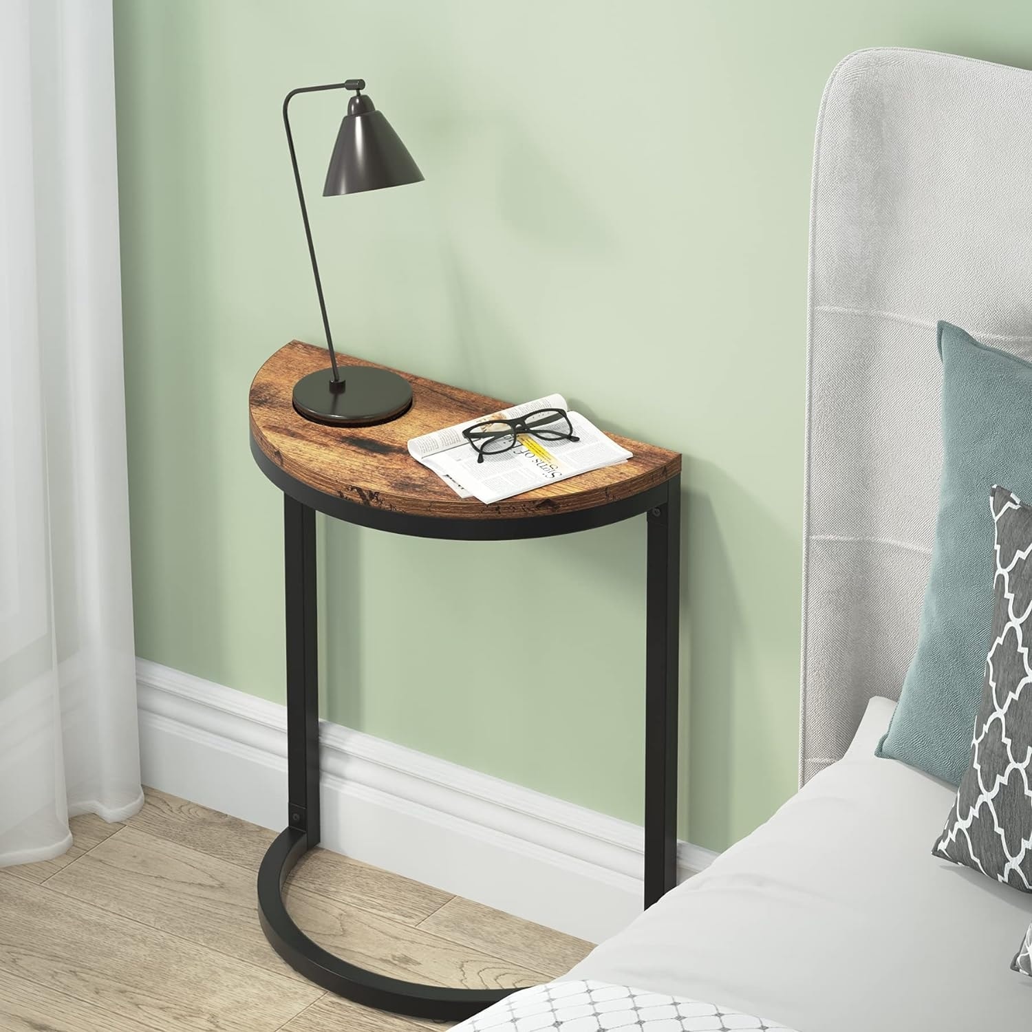 Half Round End Table Narrow Side Table Slim C Table with Metal