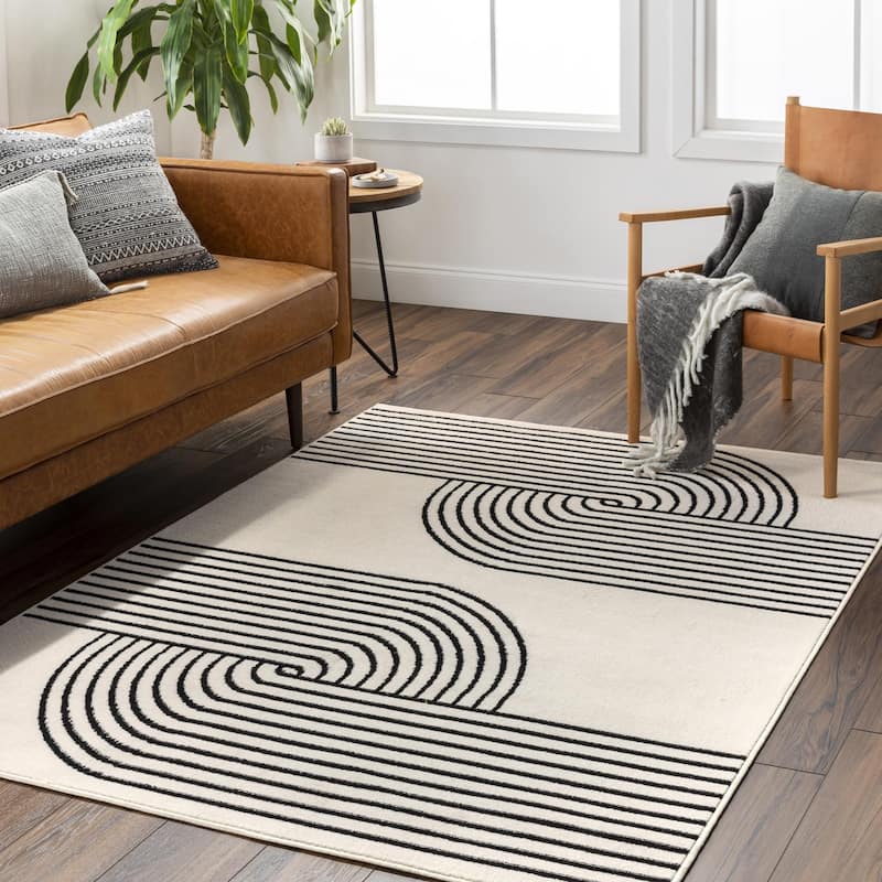 Livabliss Pisa Casual Abstract Area Rug - Beige/Black - 5' x 7'