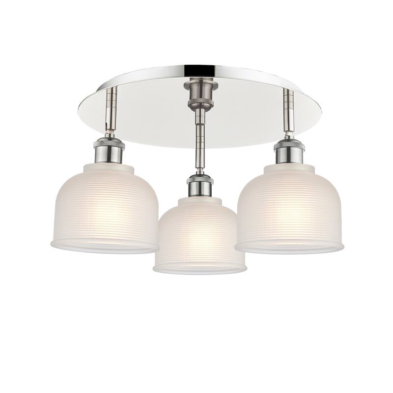 Innovations Lighting Dayton - 3 Light 17" Flush Mount - Polished Nickel/White