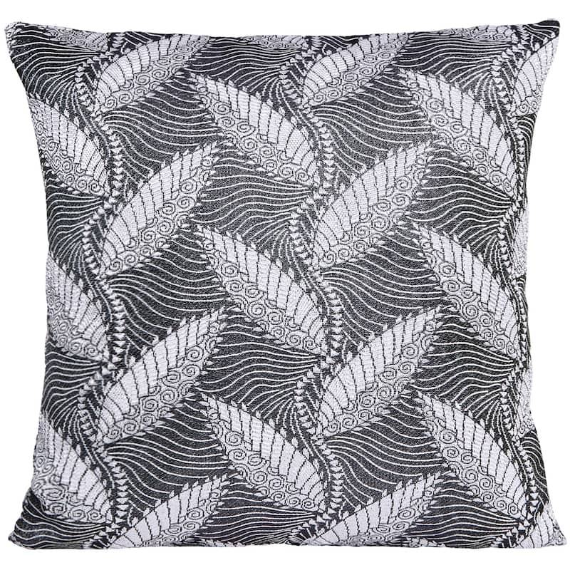 Violet Linen Venetian Geometric Leaves Pattern, 18 Inch x 18 Inch, Square, Decorative Accent Throw Pillow - Silver