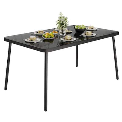 59" Tempered Glass Dining Table, Rectangular Outdoor Dining Table