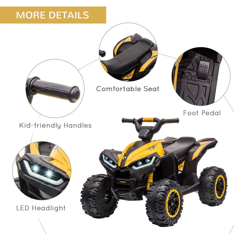 Aosom 12V Kids ATV Quad Car with Forward & Backward Function, Four Wheeler for Kids with Wear-Resistant Wheels, Music