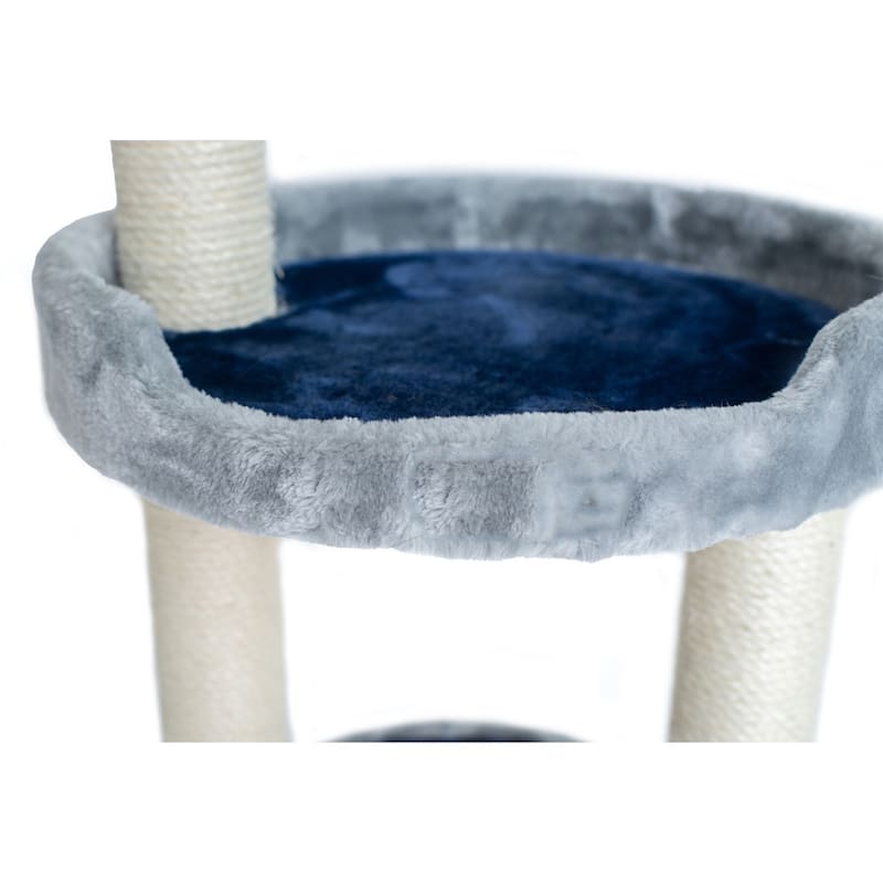Three-Level Real Wood Compact Scratcher, Gray W Plush Perch - 16"(L)X16"(W)X30"(H)