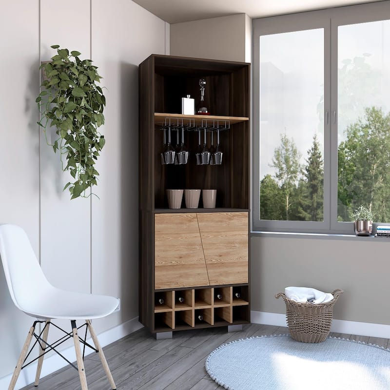 Fraktal Corner, Wine Rack, Two Shelves, Double Door - Beige